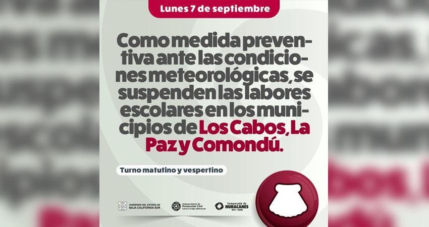 Protección Civil suspende clases en La Paz, Los Cabos y Comondú por pronóstico de lluvias intensas