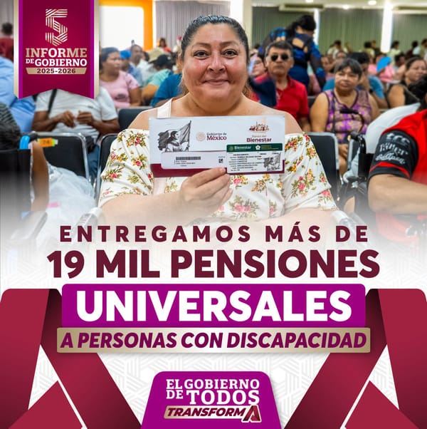 Gobierno de México y Campeche entregan pensiones universales para personas con discapacidad