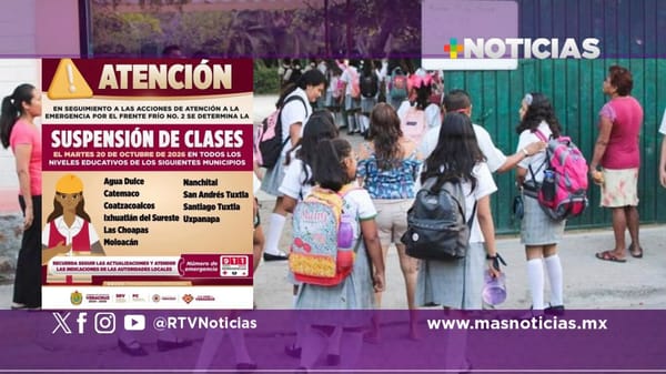 Suspenden clases en 10 municipios del sur de Veracruz por lluvias del Frente Frío 2