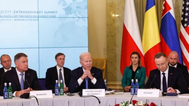 Joe Biden con los líderes de Polonia y Rumania