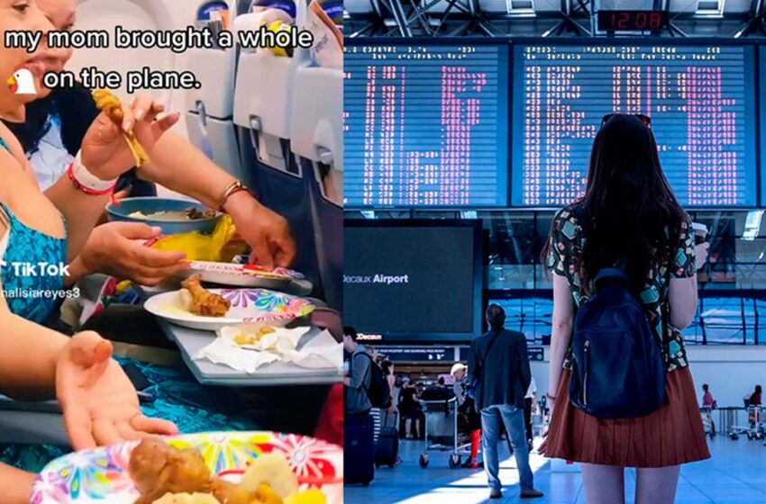  ¡Familia única! Captan a pasajeros comiendo una cazuela con pollo en pleno vuelo [Video]