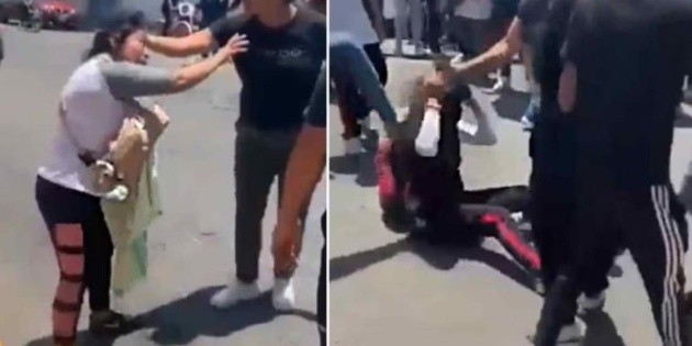  Golpean a madre con su bebé y a una alumna afuera de secundaria y no las ayudan (VIDEO)