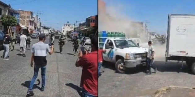  Con palos y piedras se enfrentan pobladores a soldados y guardias nacionales, en Michoacán (VIDEO)