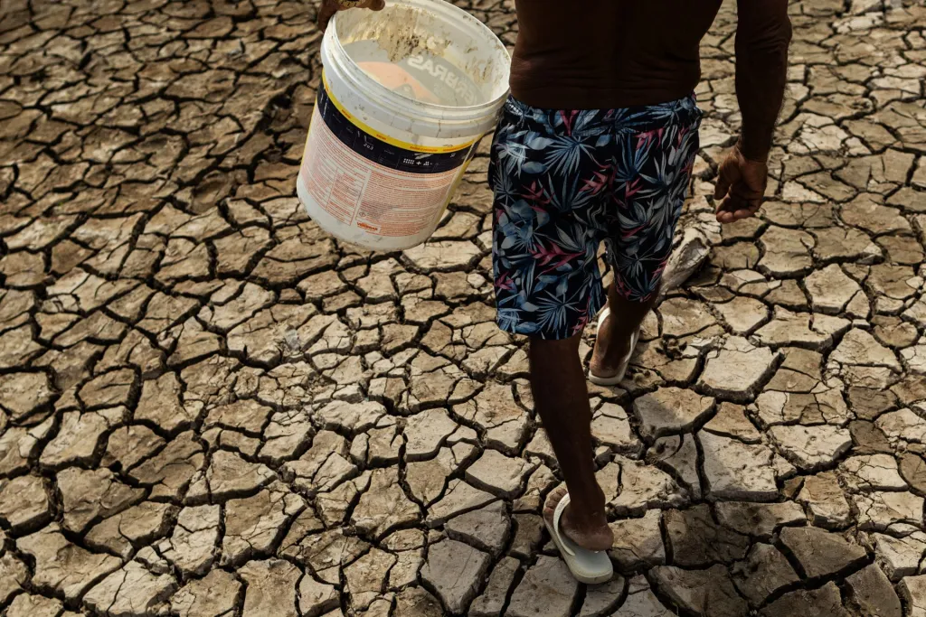 
El pescador y comerciante Raimundo Silva do Carmo, de 67 años, sale a buscar agua de un pozo que él mismo había cavado en una zona seca del Lago do Puraquequara, el 6 de Octubre del 2023, en Manaos, en la Amazonía de Brasil. EFE/ Raphael Alves