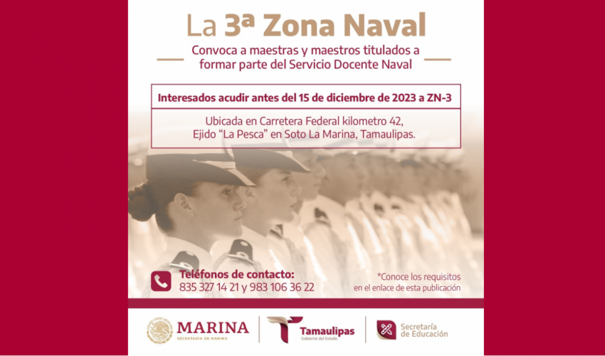  Se invita a ser parte del Servicio Docente Naval – Gobierno del Estado de Tamaulipas