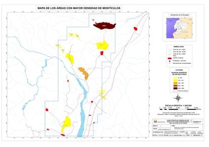 Mapa de las densidades de estructuras distinguidas en los asentamientos.