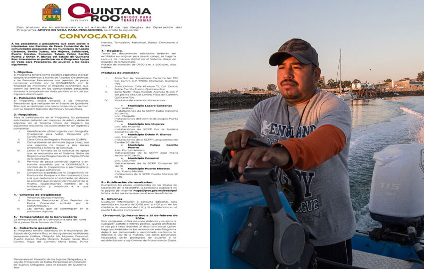  Gobierno de Quintana Roo abre convocatoria para el programa “Apoyo en veda para pescadores”