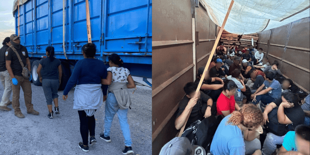  INM rescata a 63 migrantes atrapados en caja de camión de carga en Chihuahua