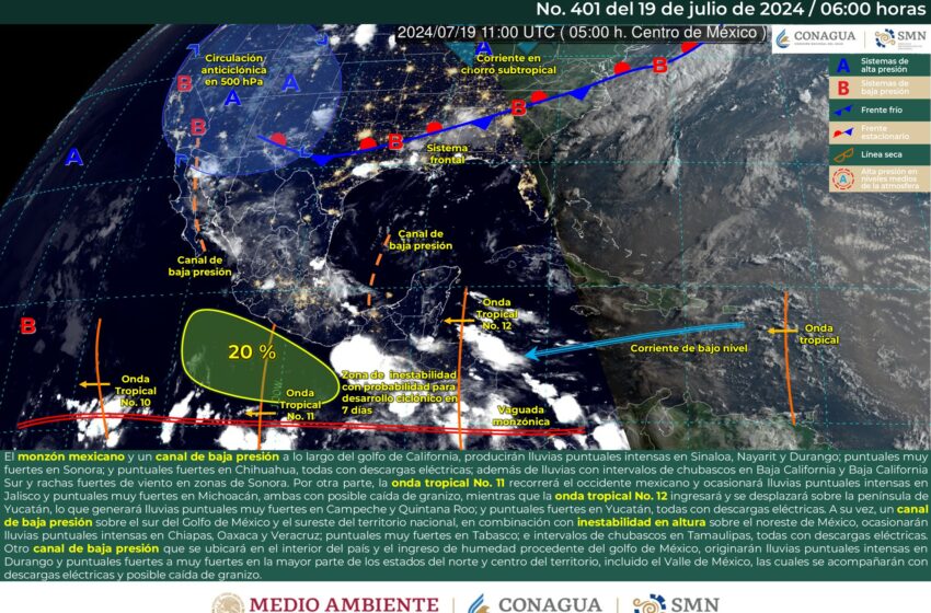  Lluvias puntuales intensas con descargas eléctricas en diferentes Estados de la República