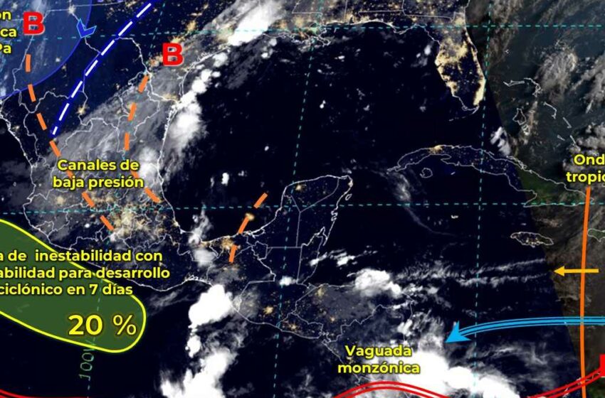  Canal de baja presion en el sureste de México ocasaionara lluvias fuertes