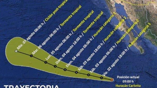  Alerta meteorológica por huracán Carlotta en Baja California Sur