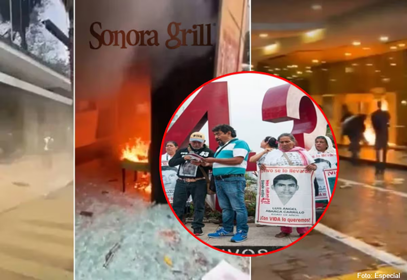  Queman el Sonora Grill en marcha por 10 años de Ayotzinapa (video)