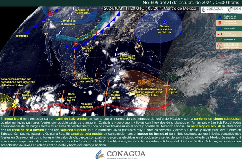  El frente No. 6 se extenderá con características de estacionario sobre el norte y noreste de México