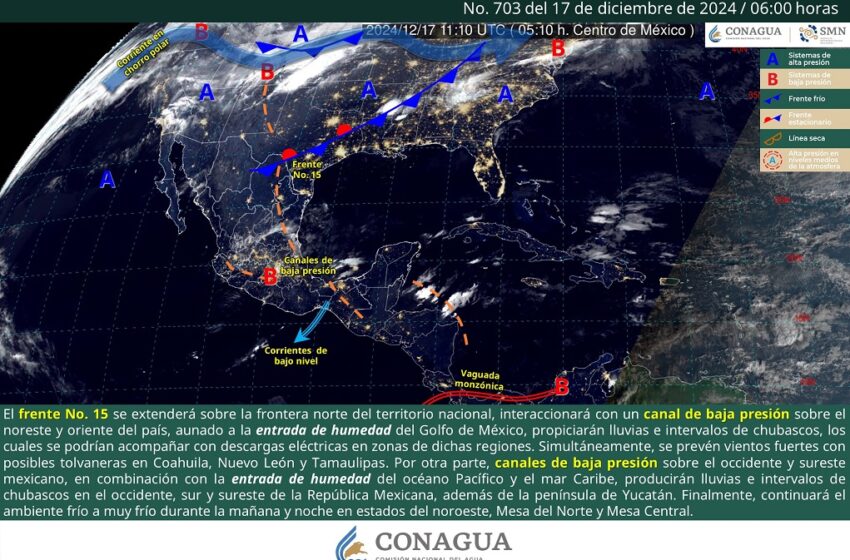  Lluvias con intervalos de chubascos en zonas del noreste, oriente, occidente, sur y sureste del país