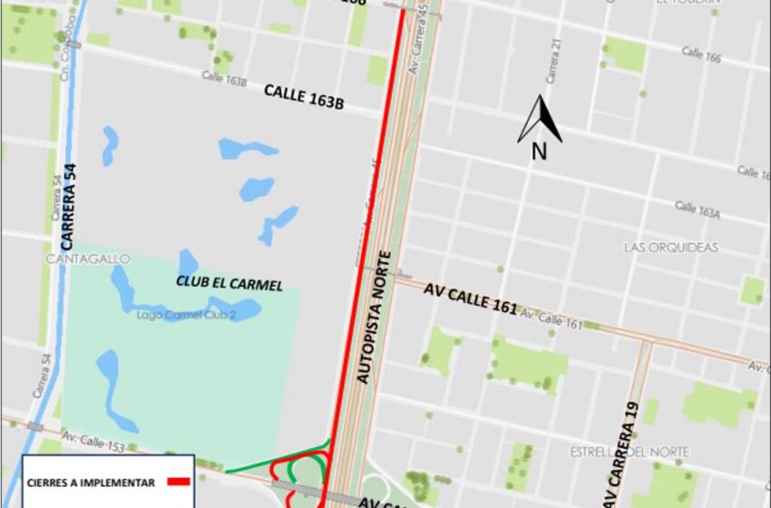  Conozca el cierre total de calzada lenta de la Autopista Norte entre las calles 166 y 152, en sentido norte – sur