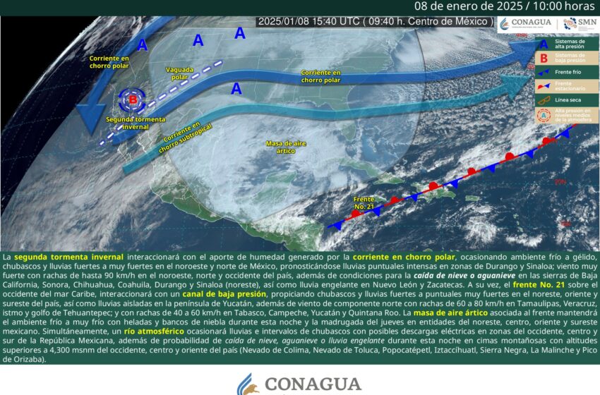  2da. tormenta invernal, frente frío No. 21, canal de baja presión y río atmosférico … – Zunoticia