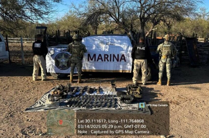  Marina detiene a 4 presuntos delincuentes y asegura arsenal en Sonora