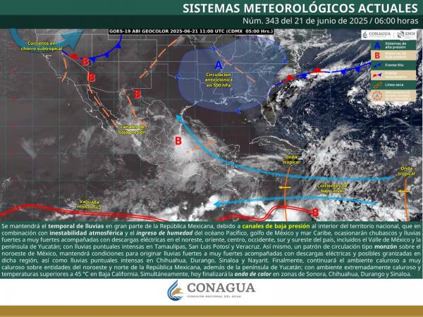 Lluvias puntuales intensas en Nayarit, puntuales muy fuertes en Jalisco y Michoacán