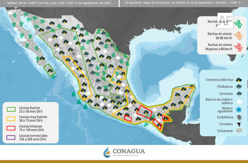 Se pronostican lluvias de fuertes a intensas en gran parte de México – AFmedios