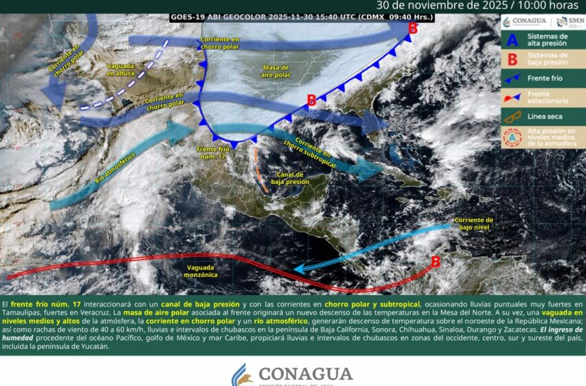  Llega frente frío 17 a Tamaulipas; prevén lluvias intensas y descenso de temperatura