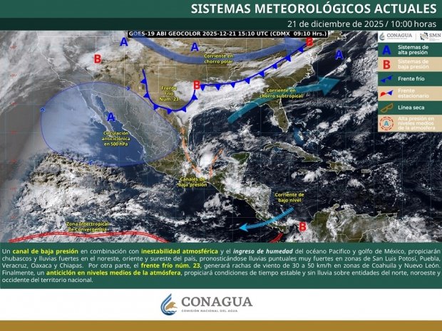  Se pronostican lluvias puntuales muy fuertes en zonas de Puebla, Veracruz, Oaxaca y Chiapas