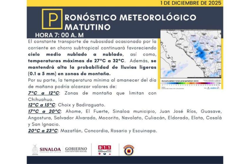 Contemplan para este lunes lluvias aisladas para Sinaloa – Periódico Noroeste