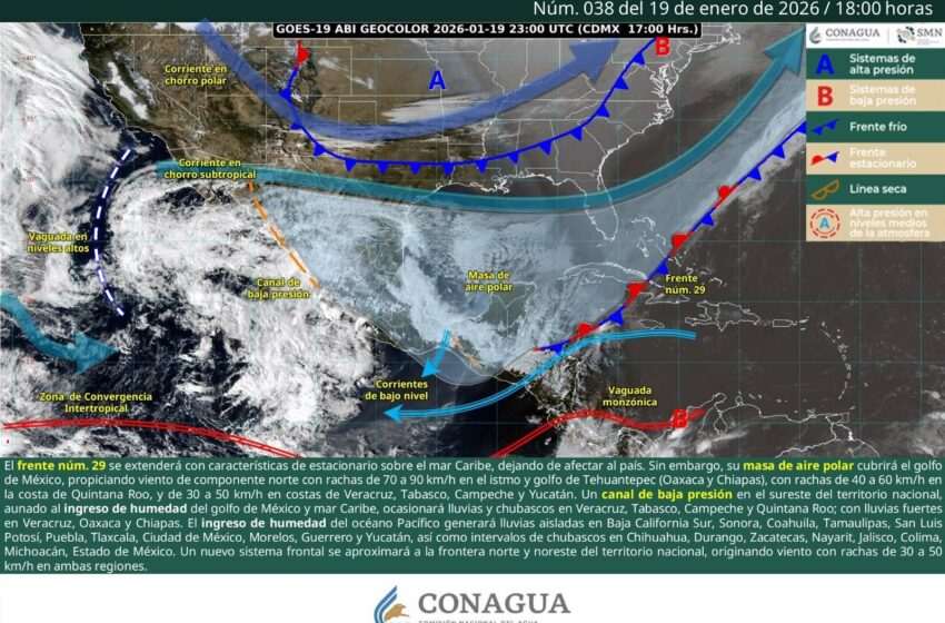  Frente frío 29 ocasionará ambiente gélido, vientos intensos y lluvias fuertes