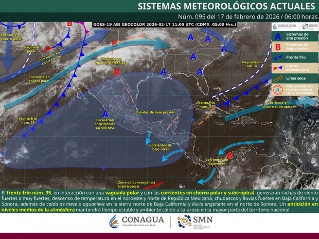  Chubascos y lluvias fuertes en Baja California y Sonora y fuertes rachas de viento en el …