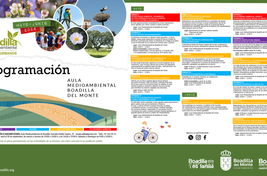  El Aula Medioambiental ofrece para mayo y junio talleres, rutas, cursos y actividades de voluntariado